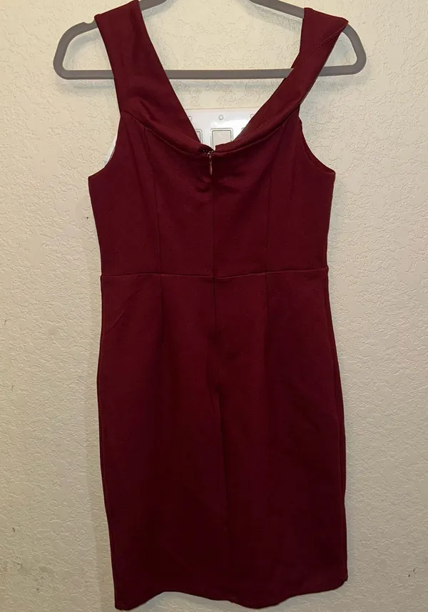 Lulus Large Burgundy Classic Glam Off The Shoulder Formal Bodycon Zip Up Dress - Image 3