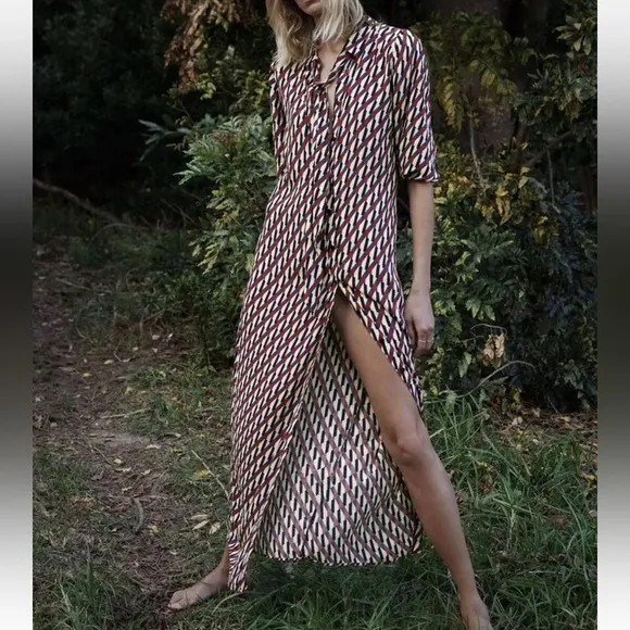 ZARA Geometric Print Midi Dress Multicolored Size Medium‎ - Image 5