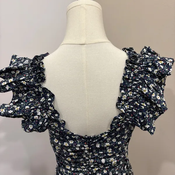 Dress‎ Forum Navy Blue Daisy Ditsy Floral Ruched Ruffle Flounce Mini Dress Small - Image 7