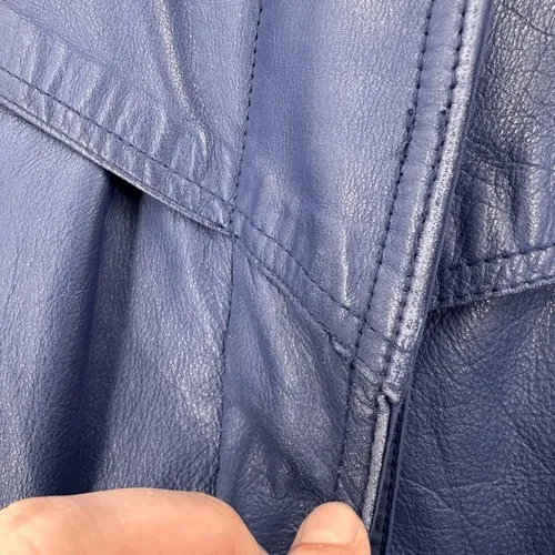 Wilsons Leather Trench Coat Womens M Blue Thinsulate Zip Lining Vintage 90s - Image 12