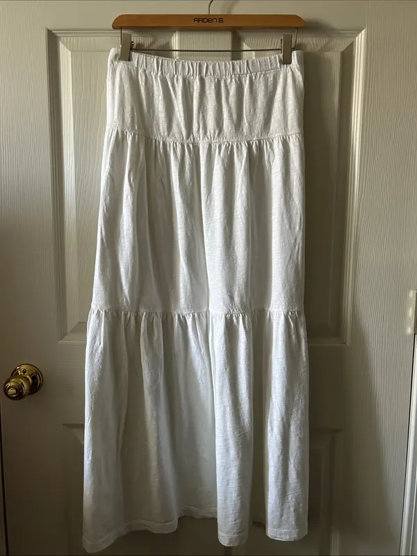 Dylan ❤️ White Tiered Cotton Midi/Maxi Skirt Coastal Cottagecore Minimalist Sz M - Image 8