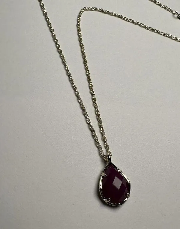 Kendra Scott Purple Pendant Silver Tone Necklace Adjustable Length NWT - Image 2