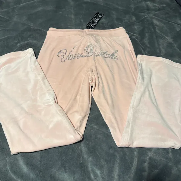 VON DUTCH Pink Velour Drawstring Pants Size Medium - Image 2
