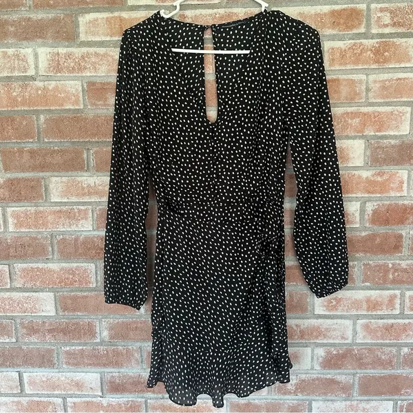 Abercrombie Fitch Faux Wrap Mini Flounce Dress Women’s XS Black White Polka Dot - Image 2