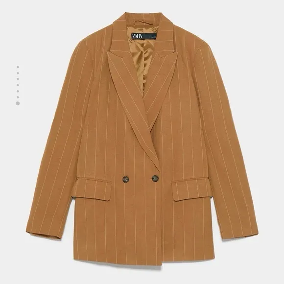 Zara Women’s Linen-blend Striped‎ Blazer Jacket in Mustard Yellow Size S - Image 16
