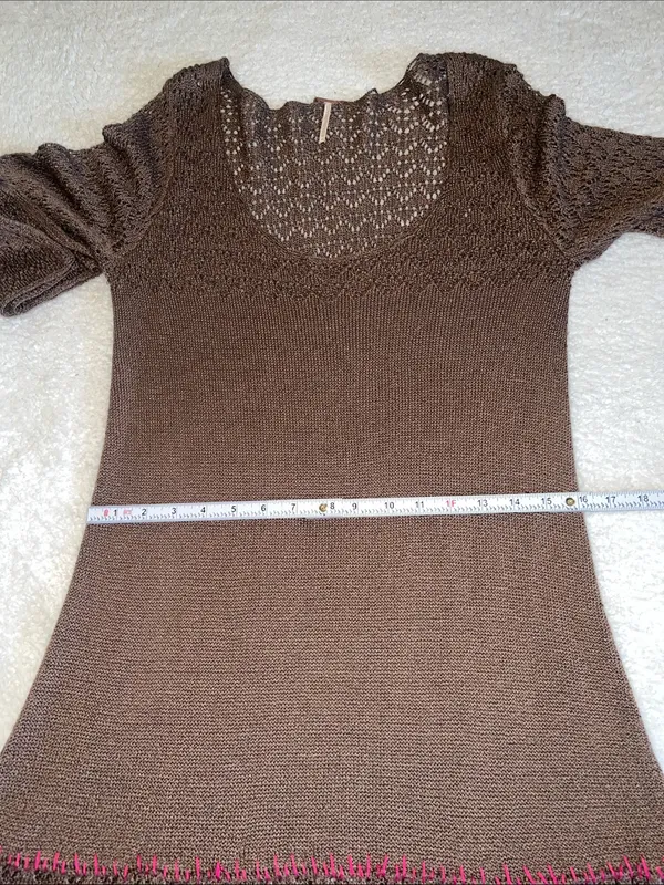 Free People Brown Crochet Knit Boho Whimsigoth Mini‎ Dress Size M - Image 6