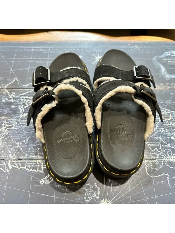 Dr. Martens Blaire Shearling Buckle Sandals | Black | Size 4M / 5W - Image 5