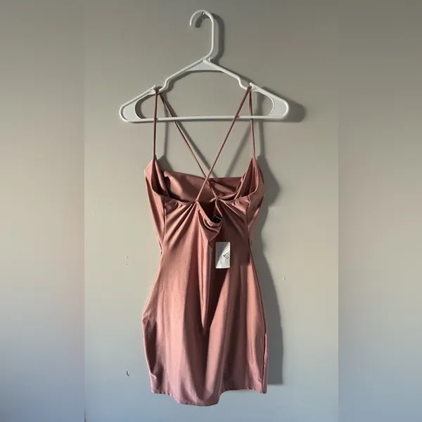 Pink windsor satin cross back dress - Image 2