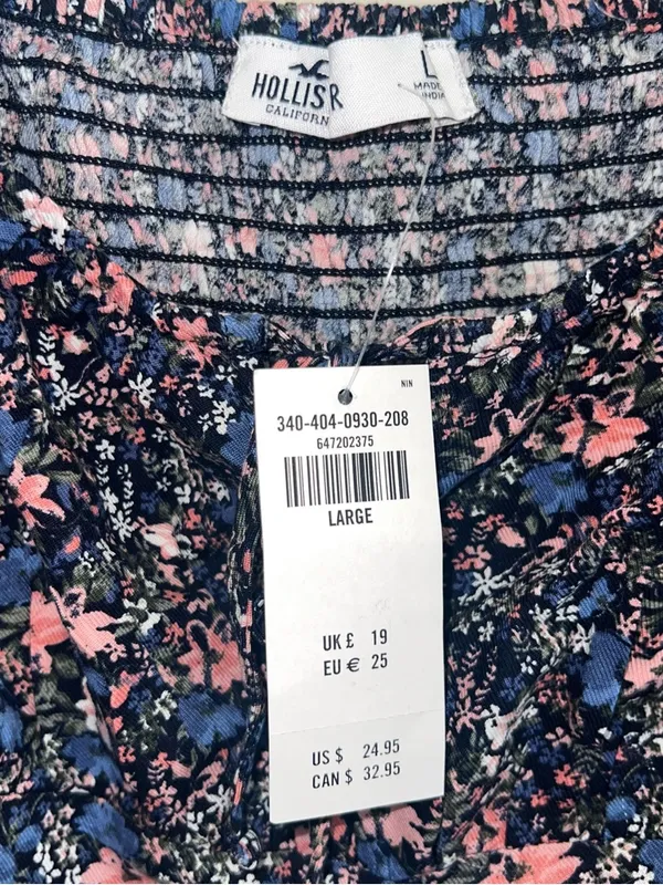 Hollister‎ Floral Smocked Crop Cami Tie Front NWT Size L - Image 9