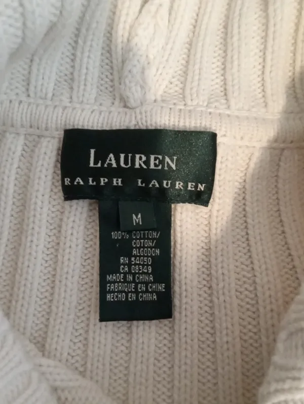 Lauren Ralph Lauren Women Cable Knit Cotton Fisherman Preppy Coatal Sweater M - Image 3
