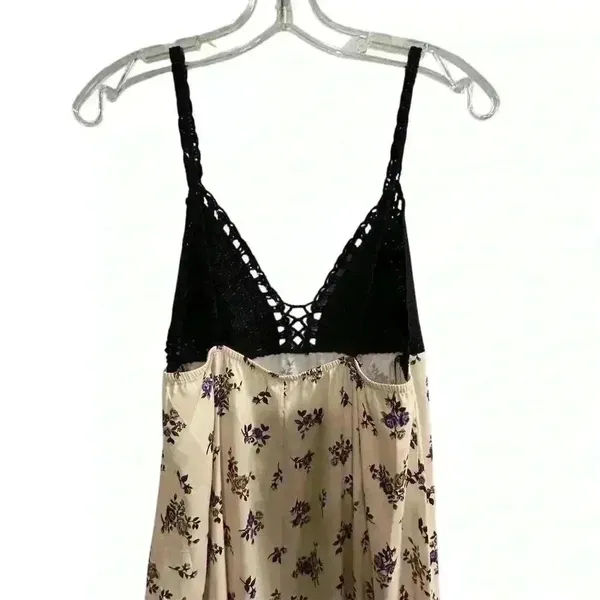 Zara Women's M Satin Floral Maxi‎ Dress Crochet Top Party Cocktail - Image 4