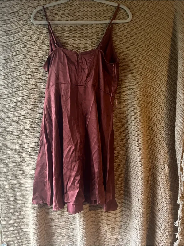 Express Satin Wrap Camisole Dress - Burgundy - Image 3