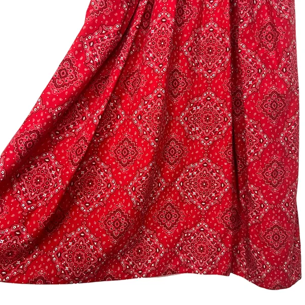 Women's Handkerchief Print Smocked Red Maxi Dress Size S/M - Image 8