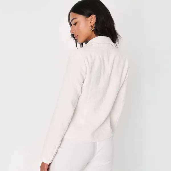 Lulu’s l White Tweed Open-Front Blazer Medium New with Tags - Image 2