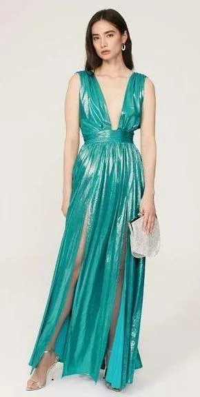 Bronx and Banco Romi Metallic Gown Blue Womens Size XS - Image 4