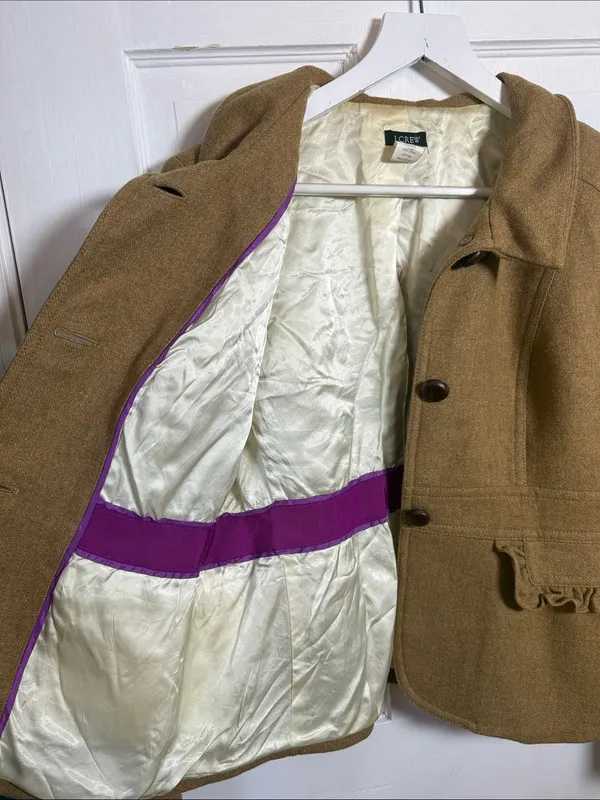 J. Crew Women’s Wool-Blend Jacket with Ruffle Trim in Camel Tan W2535 Sz 12 - Image 5