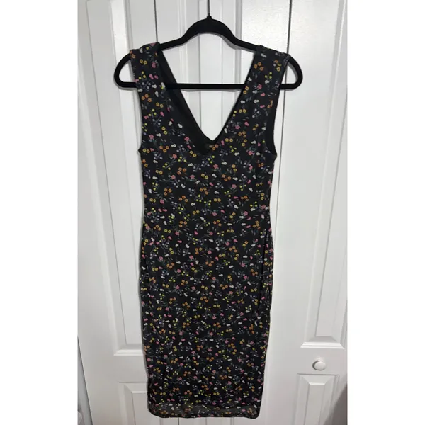 AFRM Midi Dress Wildflower Floral Black Mesh V-Neck Bodycon Size M Aesthetic - Image 2