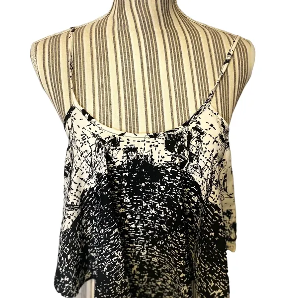 My Story Black White Mixed Print Spaghetti Strap Cropped Tank Top Women’s Large - Image 2