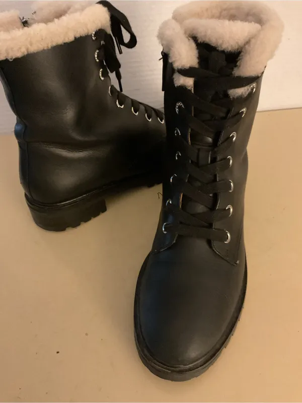 kate spade women Black leather faux fur Jemma platform combat heel boots US 7.5 - Image 6