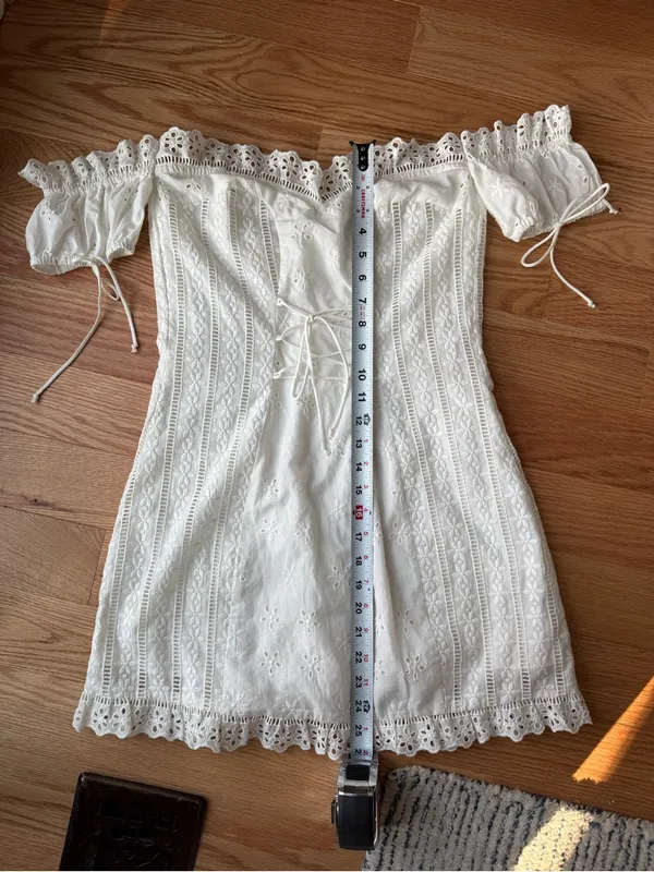 For Love & Lemons Anabelle White Eyelet Lace Up Puff Sleeve Mini Dress Size M - Image 9