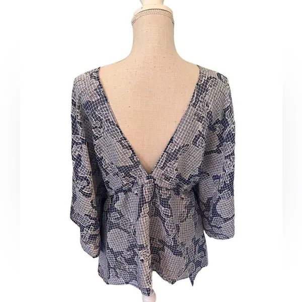 Anthropologie Tie-Front Blue Floral Caftan One Size - Image 5