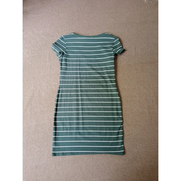 H&M Basic T-Shirt Dress Womens Green White Stripes Size Medium - Image 6