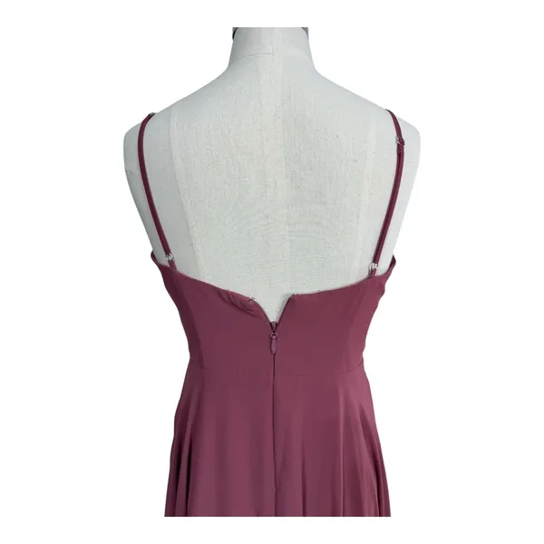 Azazie Maxi Dress A-Line Lace Cutout Women's 4 Plum Chiffon Spaghetti Strap Gown - Image 2
