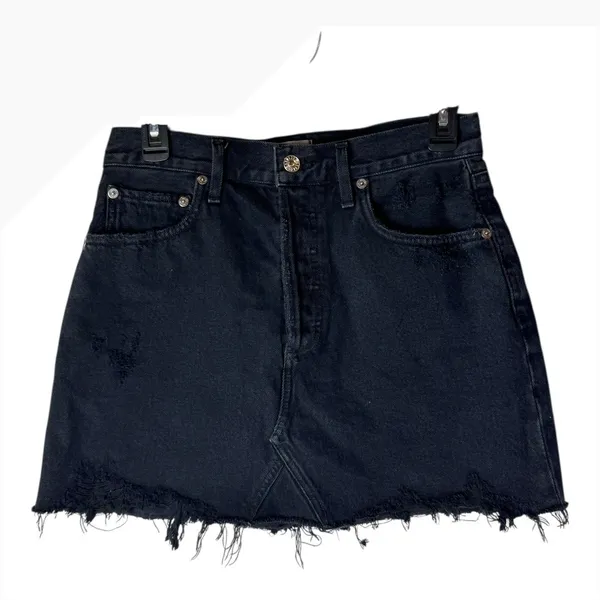 AGOLDE Skirt Women 26 Black Denim Quinn High Rise A Line Mini‎ Jean Frayed Hem - Image 3