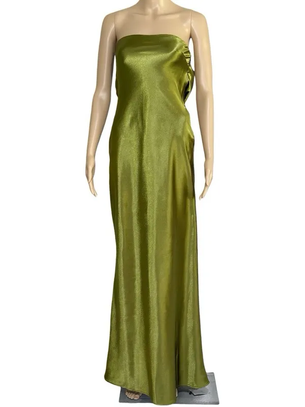LOVERS + FRIENDS Lucy Open Back Cowl Satin Gown, Chartreuse, XS - Image 4