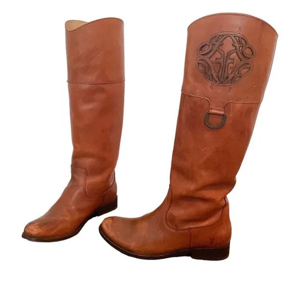 Frye Melissa Logo Leather Riding Boots Cognac Brown Sz 6.5 - Image 4