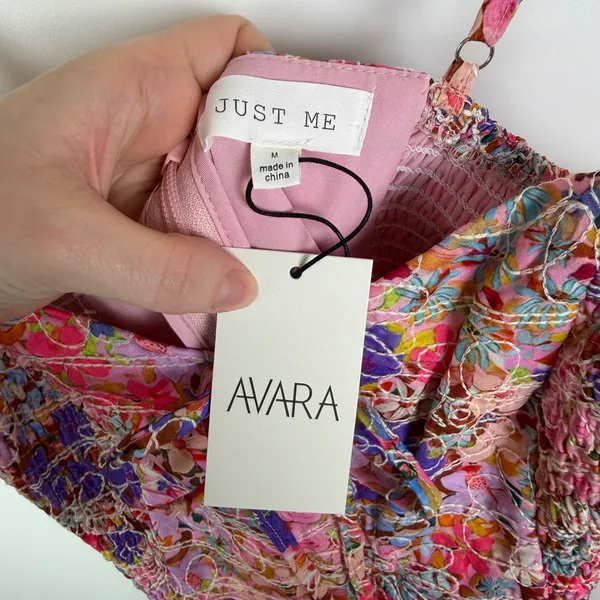 NWT Avara Just Me Iris Floral Embroidered Midi Dress Medium Smocked Cottage Boho - Image 9