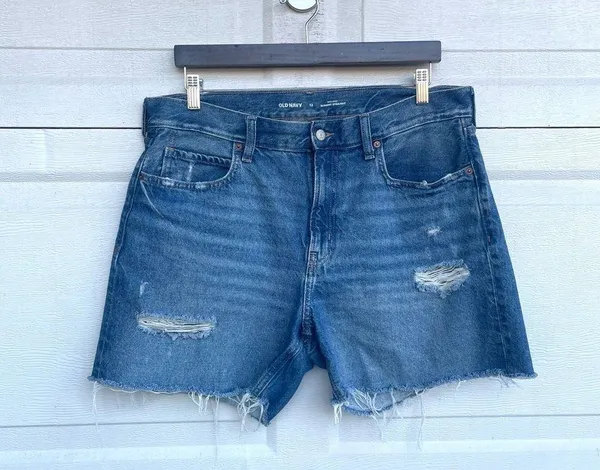 Old Navy Womens Shorts Blue Distressed Denim High Rise Slouchy Cut Off Size 12 - Image 2