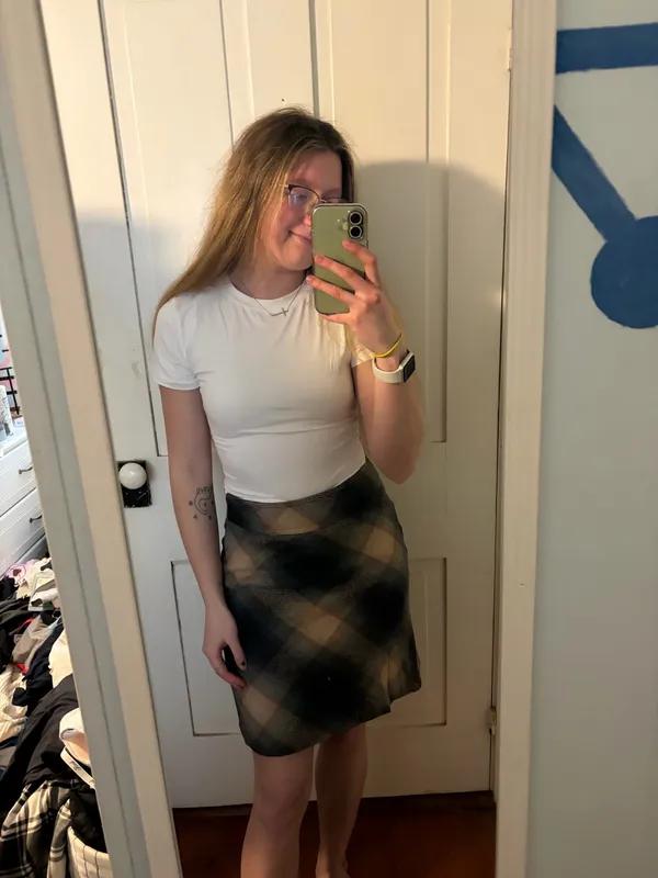 ann Taylor loft wool blend plaid green skirt - Image 2