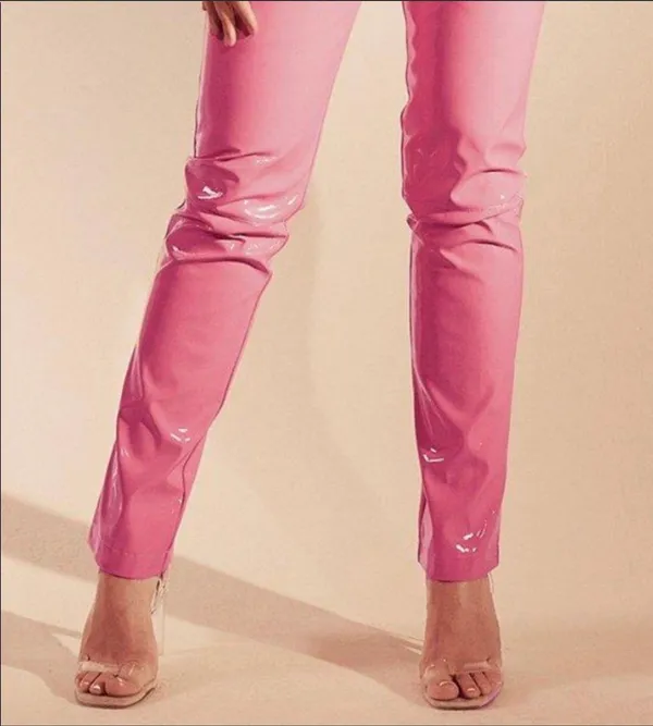 Boohoo x Megan Fox Straight Leg Vinyl Trousers Pink - Image 2