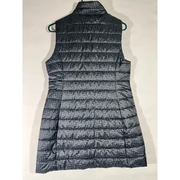 Liz Claiborne Puffer Vest Women‎ S Grey Black Geometric Monogram Zip Up Preppy - Image 2