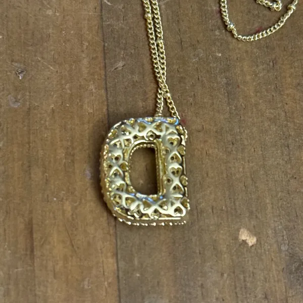 Gold tone puffy pave initial letter D pendant necklace - Image 6