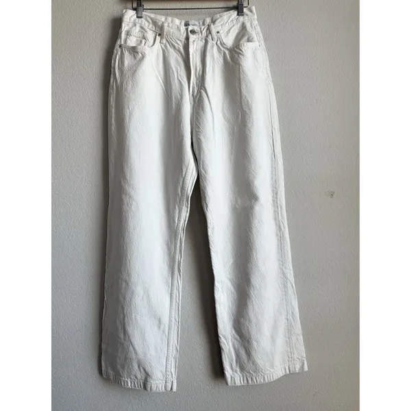 ZARA Women's White‎ High Rise Flare Wide Leg Denim Jeans Size 12 Classic Y2K - Image 3