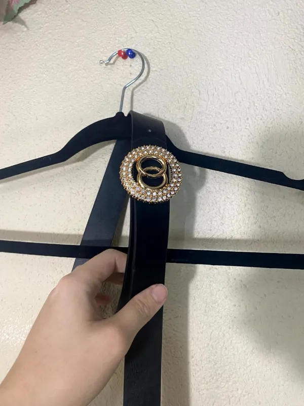Womens Faux Leather Belt Black Gold Rhinestone Circle Buckle Adjustable 51” - Image 2