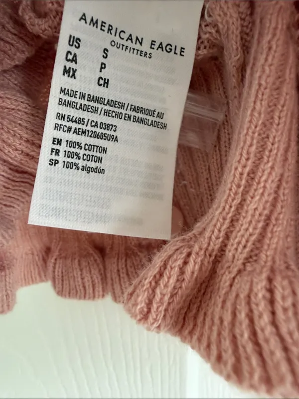 American Eagle Pointelle Knit Tank Women Small Pink Cotton Button Front NWT - Image 2