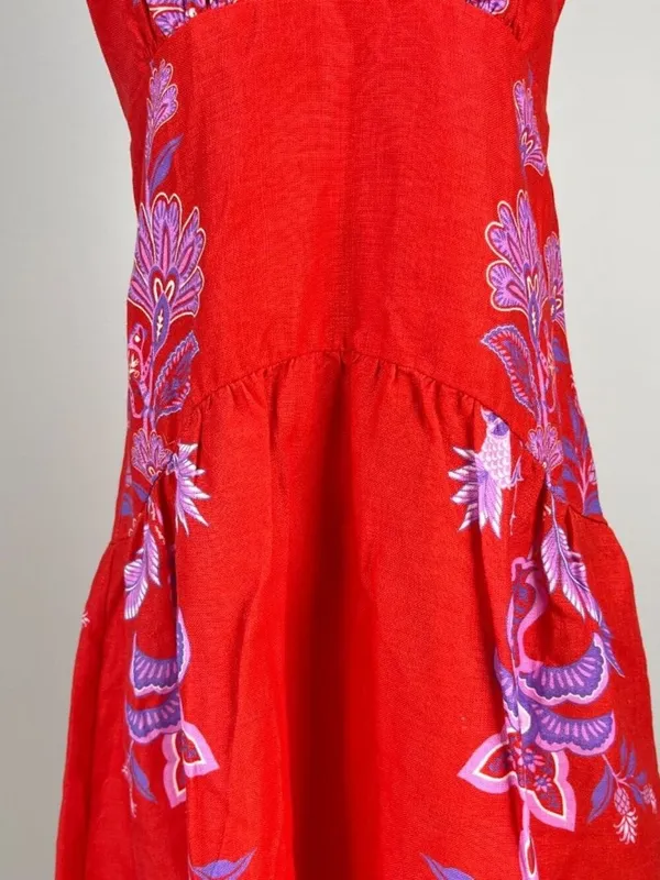 NWOT Farm Rio Porcelain Garden Red Linen Midi Dress Size L - Image 6