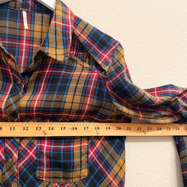 Free People Plaid Button Down Shirt‎ Multicolor Flannel Womens Small- Fall Cozy - Image 12