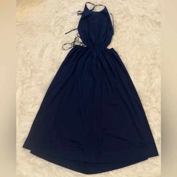NEW Staud Vanessa Cut-out Maxi Back Tie Halter Dress in navy blue Size L - Image 4