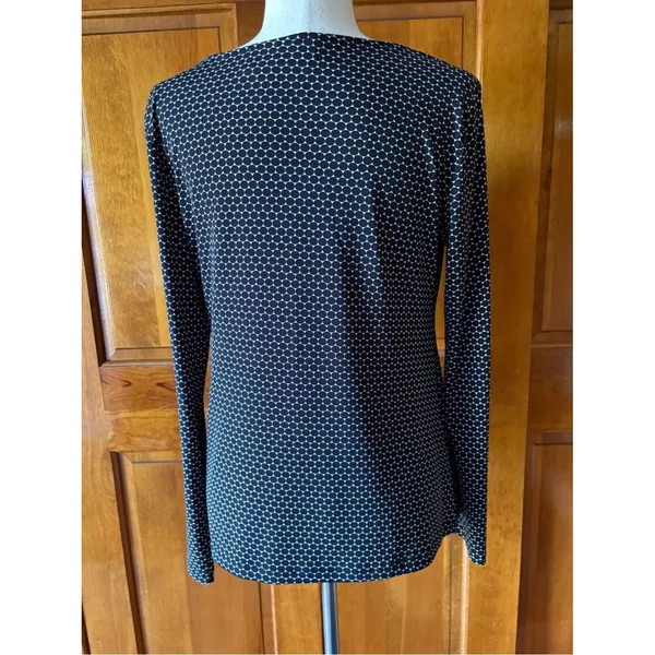 Worthington Geometric Stretch Top Black White Long Sleeve Pullover Meduim - Image 5