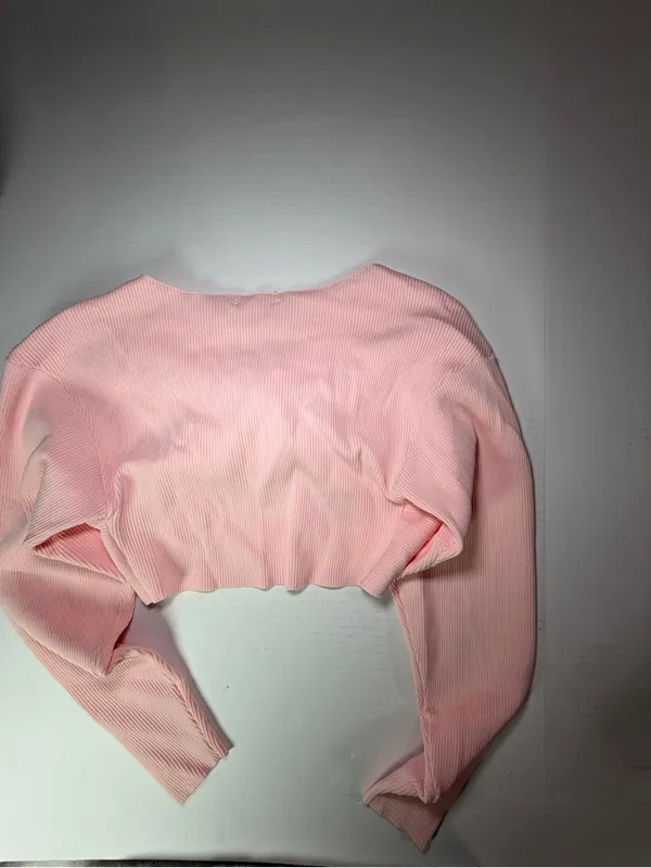 Astr Pink Cropped Twist-Front Ribbed Long Bolero Top - Image 5