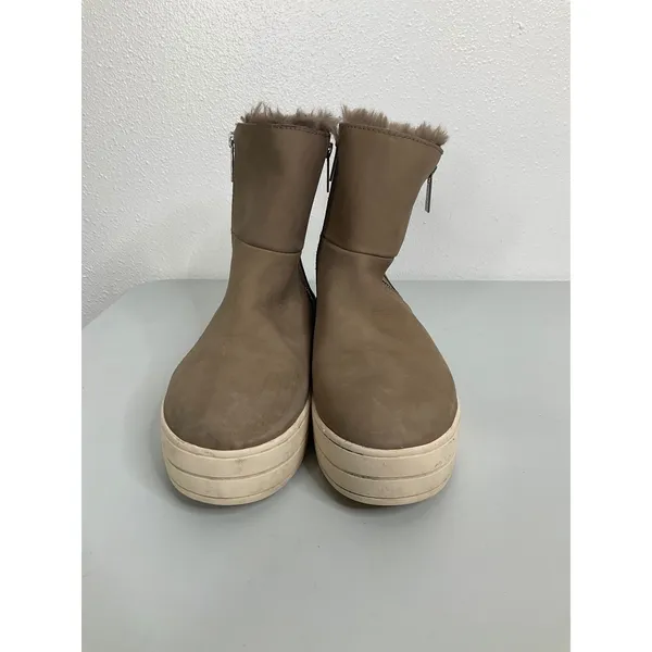 J/Slides NYC Womens Taupe Nubuck Leather Faux Fur Lined Platform Boots‎ Size 10 - Image 2