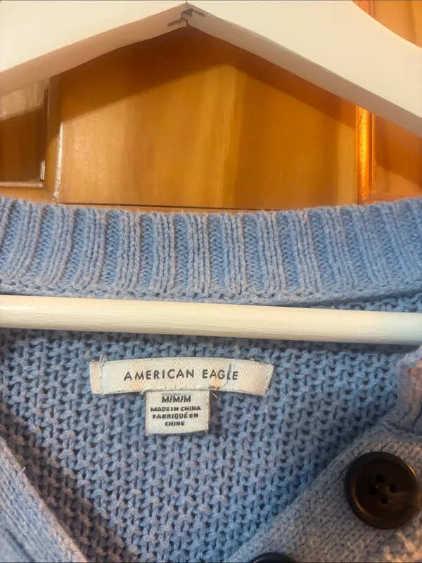 American Eagle Size Medium Knitted Blue 1/4 Button Top - Image 3