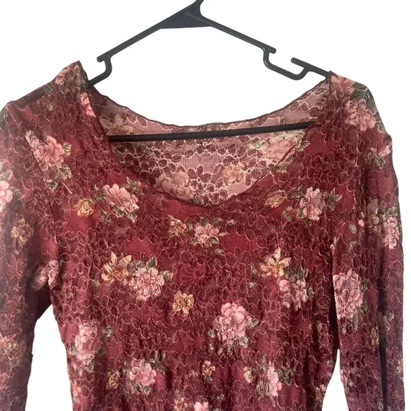 Surrealist Juniors Size Small Y2k Red Floral Lace‎ Fairy Romantic Whimsical Top - Image 2
