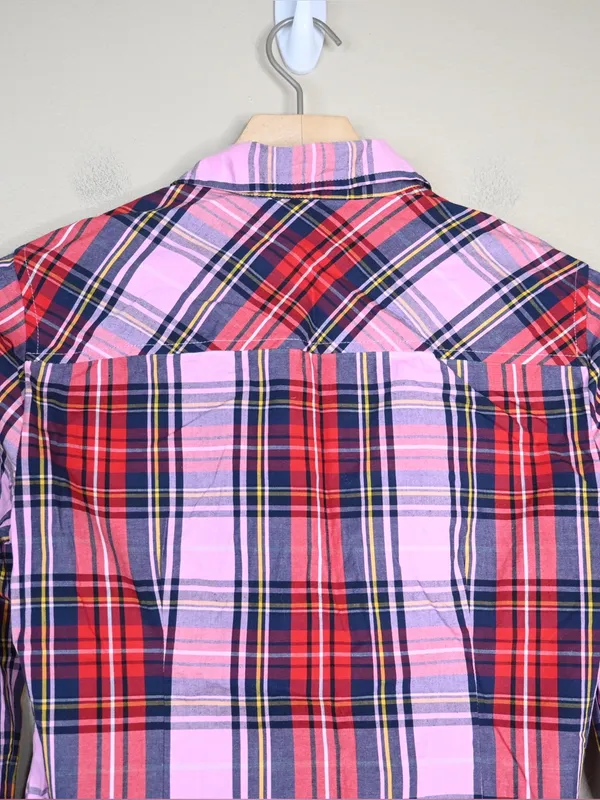J. Crew Women's Slim Fit Stretch Perfect Pink Stewart Tartan Organic Cotton Top - Image 4