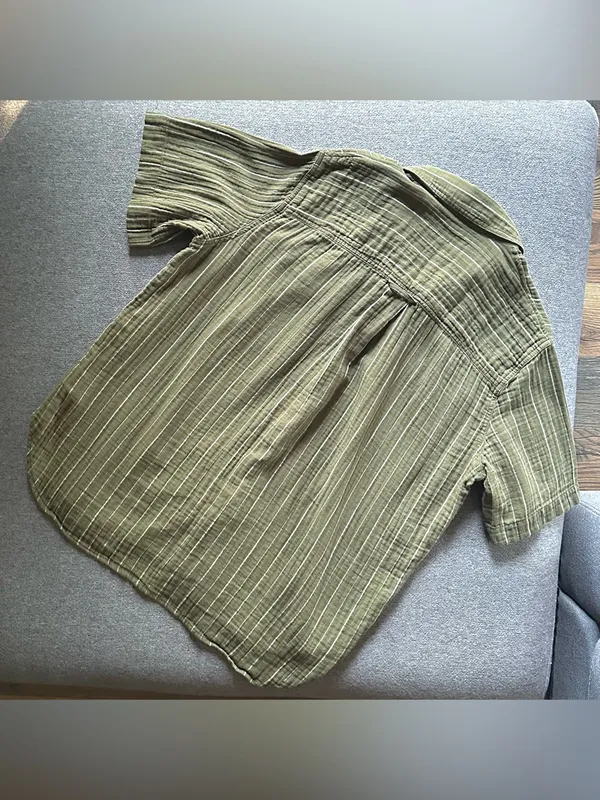 Madewell Lightspun Short Sleeve Flap Pocket Stripe Shirt in Kale Green Medium - Image 6