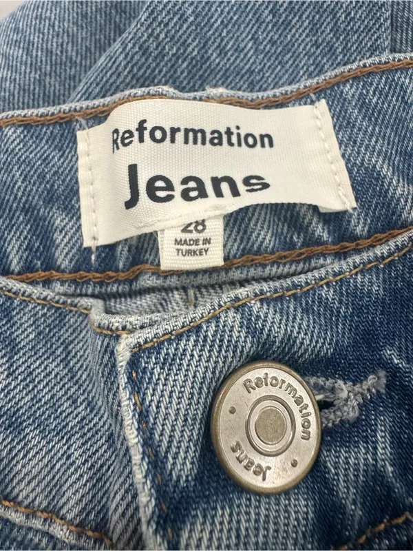 Reformation Jeans Wilder High Rise Wide‎ Leg Jeans Distressed Knees Size 28 - Image 4